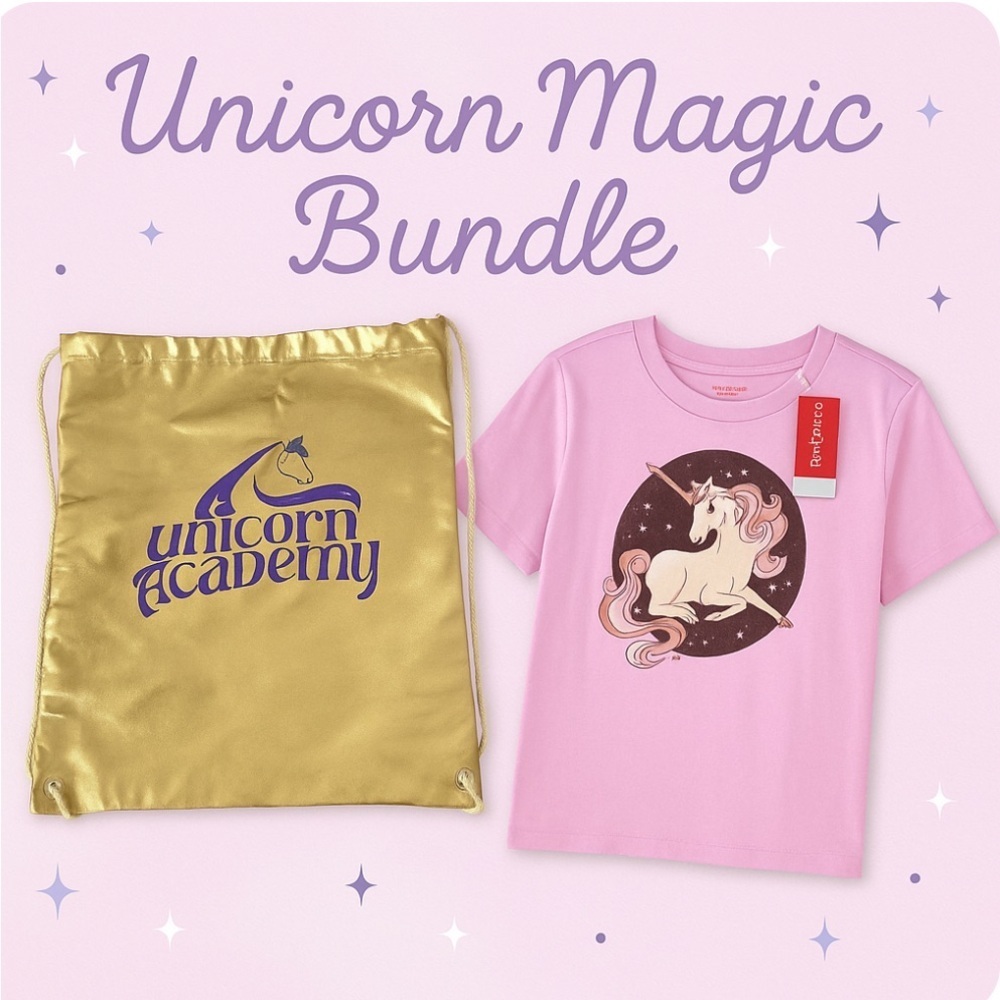 Unicorn Academy Gold Backpack Unicorn Tee Bundle Girls Size 10/12 NWT - Picture 2 of 7
